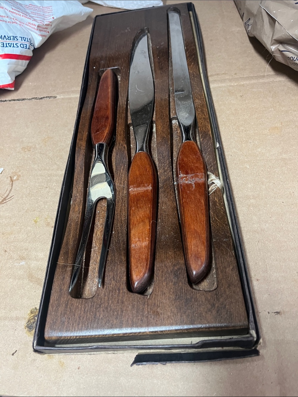 3-Piece Wooden Handle Carving Set in Brown
Mid Century